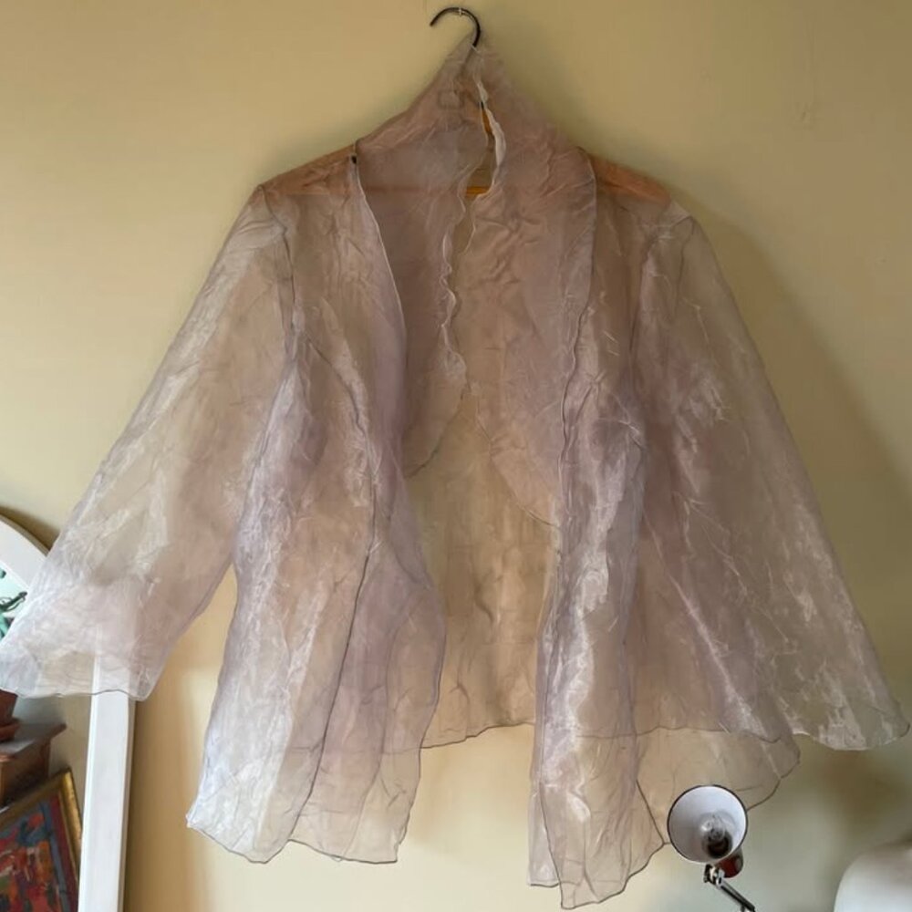 Sheer Organza Open-Front Blouse Jacket in Light Lavender